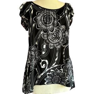 Womens Top Size Large Black Floral Esoteric Hippie Boho Whimisgoth Fairy Office